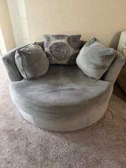 Oversized Round Swivel Chair Gray Fabric