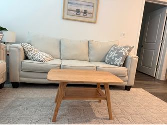 Solid Wood Coffee Table, 2-Tier Wooden Center Table with Open Storage Shelf, Mid-Century Modern Rectangular Coffee Table for Living Room, Apartment, O