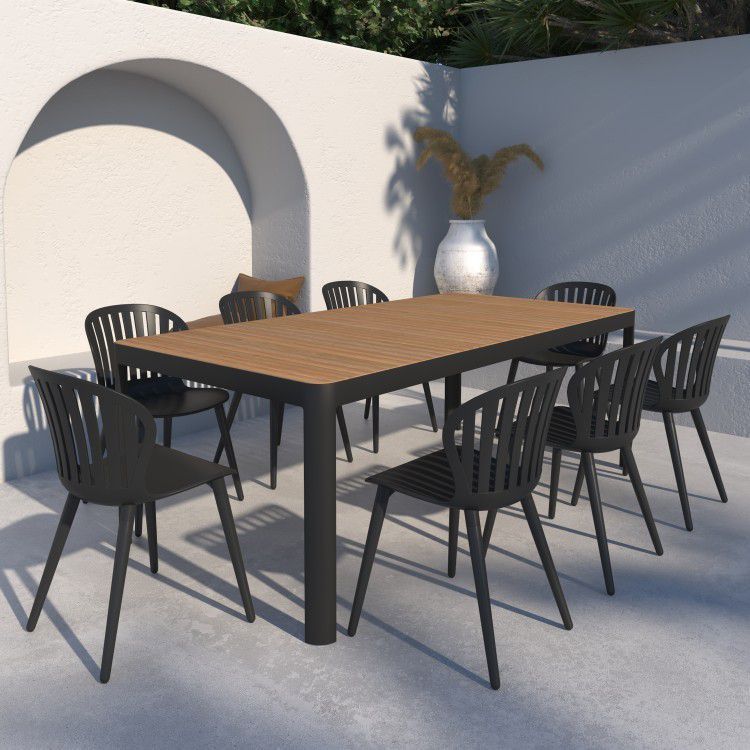 *BRAND NEW* FREE SHIPPING 9 Piece Rectangular 100% FSC Certified Table Outdoor Furniture With Black Chairs Dining Set
