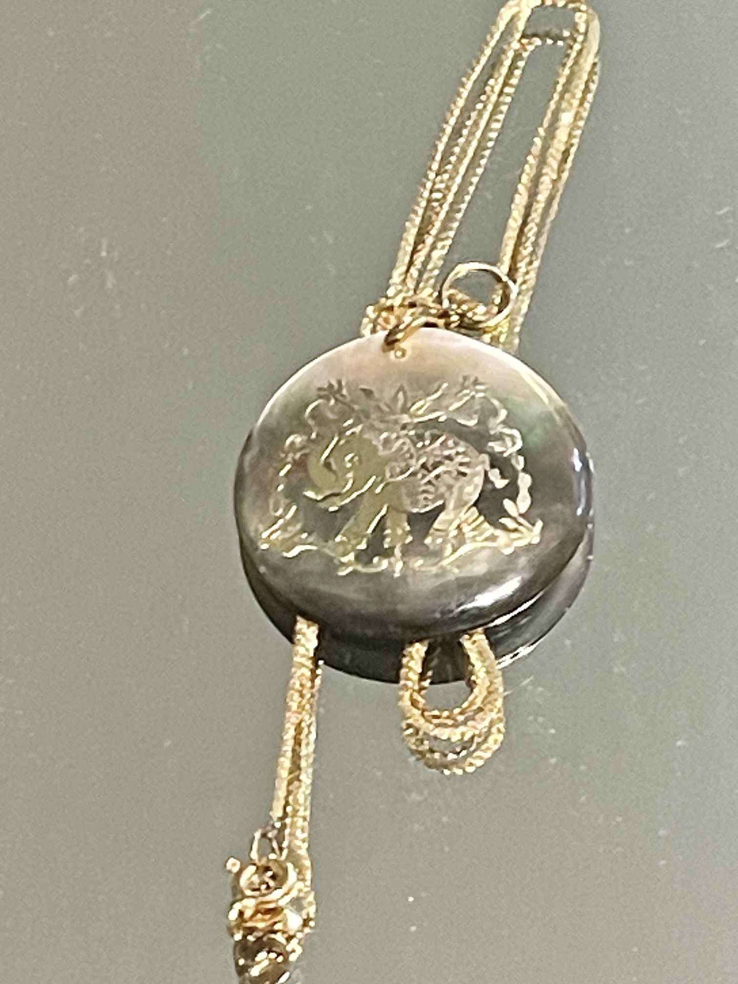 Gold Etched Indian Elephant On Mother Of Pearl 