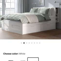 IKEA Brimnes Full Size Storage Bed, Mattress, Topper, Headboard, Slats, Dresser And Nightstand