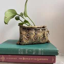 Handmade Planter Clay Pottery Bag With Leaf Design,Home Decor 