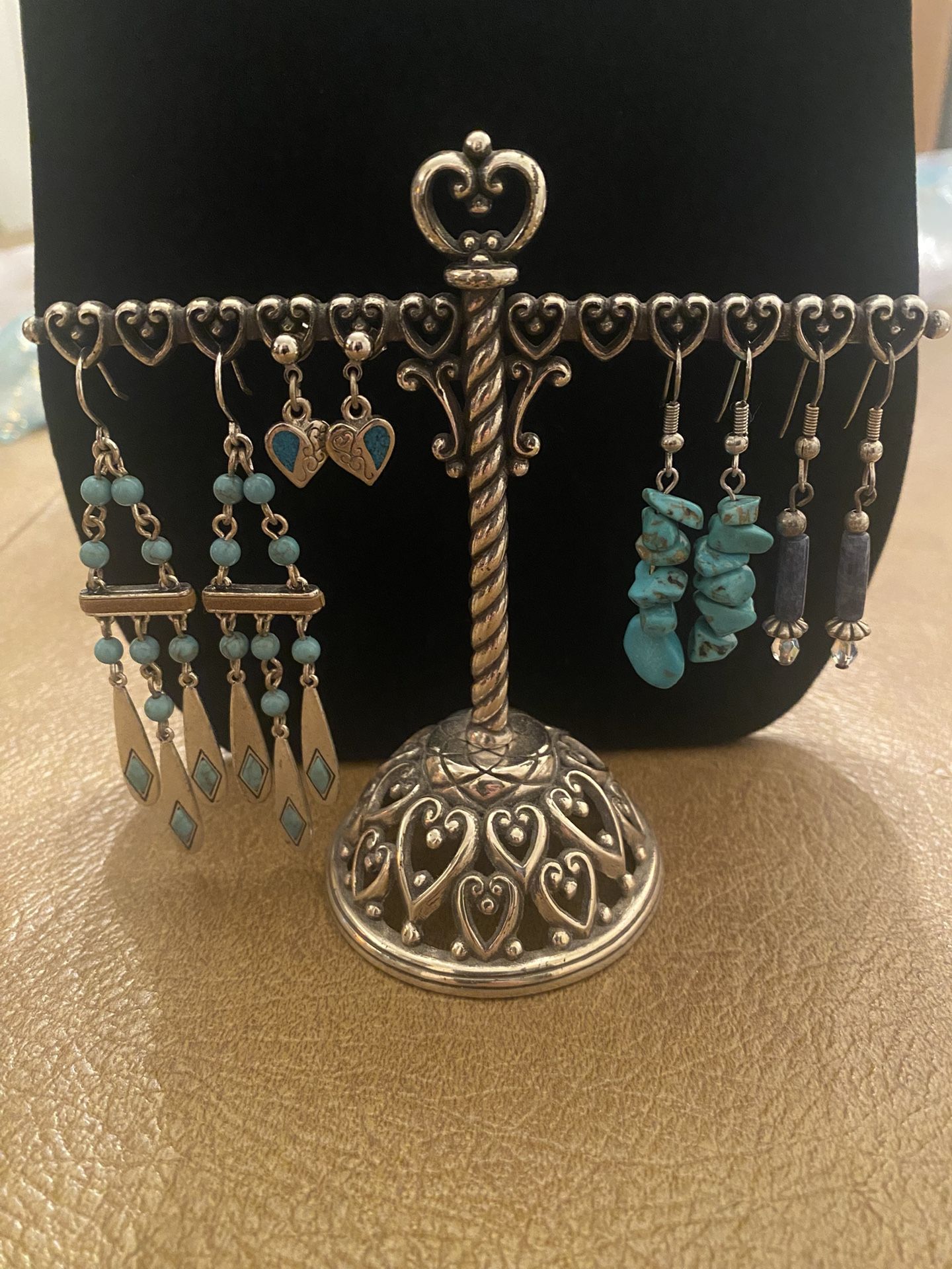 Lot of 4 Silver Tone Faux Turquoise Pierced Earrings.