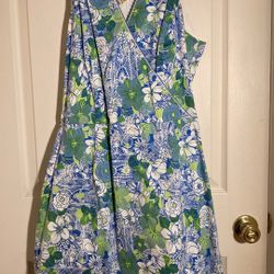 Talbots Double layered cotton dress with a Movable belt 
