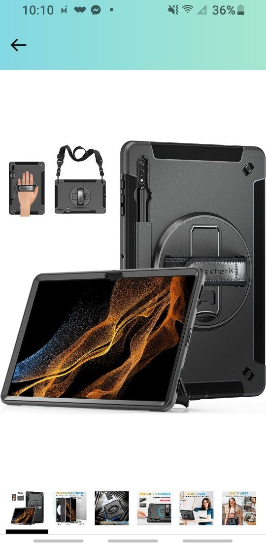 Galaxy Tab S8 Ultra 14.6 Inch Case: Military Grade Tab S8U Case 2022 Heavy Duty Shockproof Protective Cover-S-Pencil Holder-Rotating Stand-Hand/Should