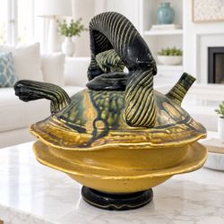 Vintage Sculptural Ceramic Art Pottery 14" Rare Unique Tortuga Statement Decor
