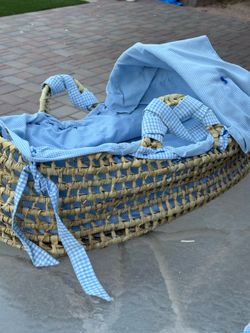 White Wicker Bassinet & Straw baby basket