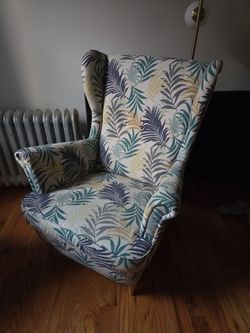 Wingback Accent Chair Tropical Leaf Print