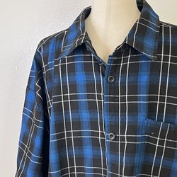 Yago Blue And Black Plaid Mens Shirt Size 3XL  Button Up Short Sleeve 