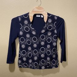 Women’s Size 2 (Large) Chico’s Travelers Navy White Embroidered Cardigan
