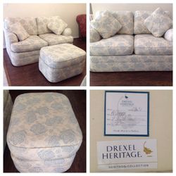 Drexel love seat and matching ottoman in excellent condition
