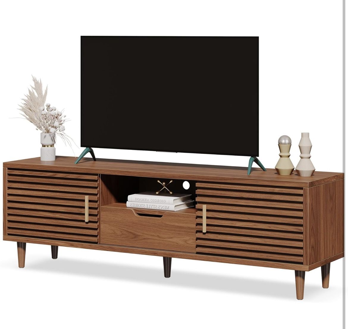 Mid Century Modern TV Stand for 55/60/65 inch TV, Dark Brown, 59"