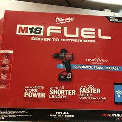 Brand New Milwaukee M18 FUEL ONE-KEY 18-Volt Lithium-Ion Brushless Cordless 1/2 in. Hammer Drill/Driver Kit with Two 5.0 Ah Batteries