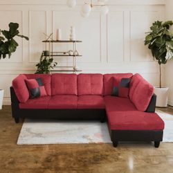 New Sectional + Storage Ottoman (Red Fabric) — Left or Right Chaise — Delivery Only