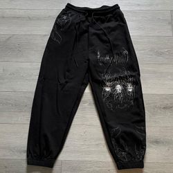 BREATH DIVINITY Y2K GRUNGE CYBER SIGILISM SKULL SWEATPANTS JOGGERS BLACK FIT S