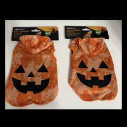 Dog Halloween Dog Or Cat Hoodie Shirt XXS Set Of 2 Orange Pumpkin New, 3-7 lbs, back 8 inch, chest 9-12 inch, neck 6-8. Inch recommends small dogs,  