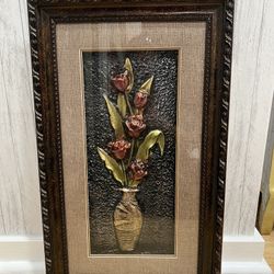 Vintage Rose Vase 3D dimensional wall art frame