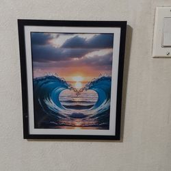 Framed Print of Custom Fantasy Art "2 Waves + Heart"