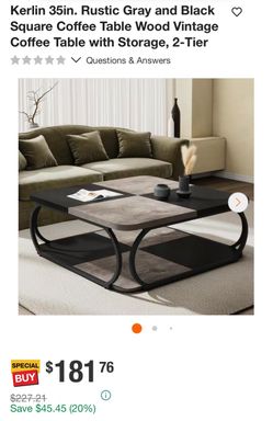 Kerlin 35in Square 2-Tier Coffee Table