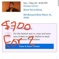 Bad Bunny Tickets For Miami $700 For 2 