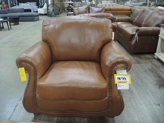Rocky Mountain Leather Jackson Cognac Brown Nailhead Leather Armchair