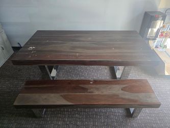 Solid Hardwood Industrial Dining/Conference Table with 2 Matching Benches - Heavy Duty - $800