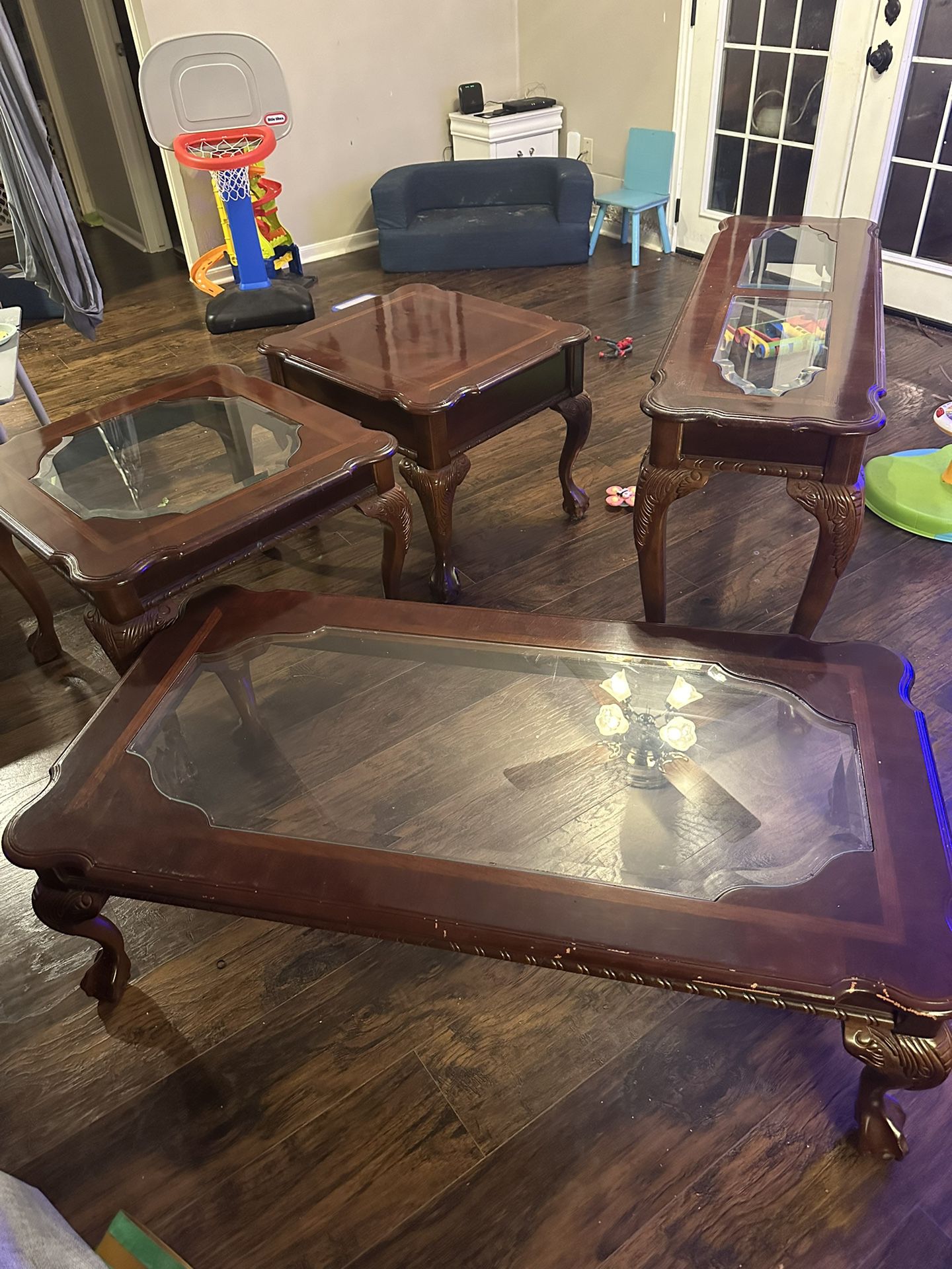 4pc coffee table set living room wood glass vintage antique furniture
