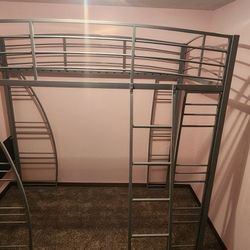 Metal Gray Twin Loft Bed Frame with Optional Desk