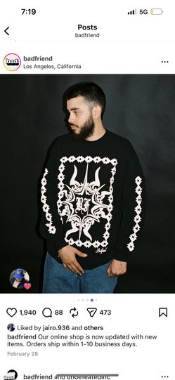 Badfriend Black Thermal Longsleeve Shirt Brand New Size Large