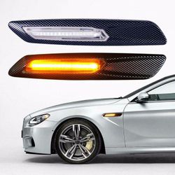 2PCS CARBON FIBER LED SIDE MARKER LIGHT FENDER LAMPS FOR BMW E90 E91 E92 E93