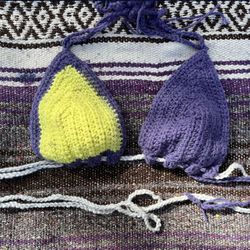 Crochet Bikini Top Handmade Purple Yellow Beach 
