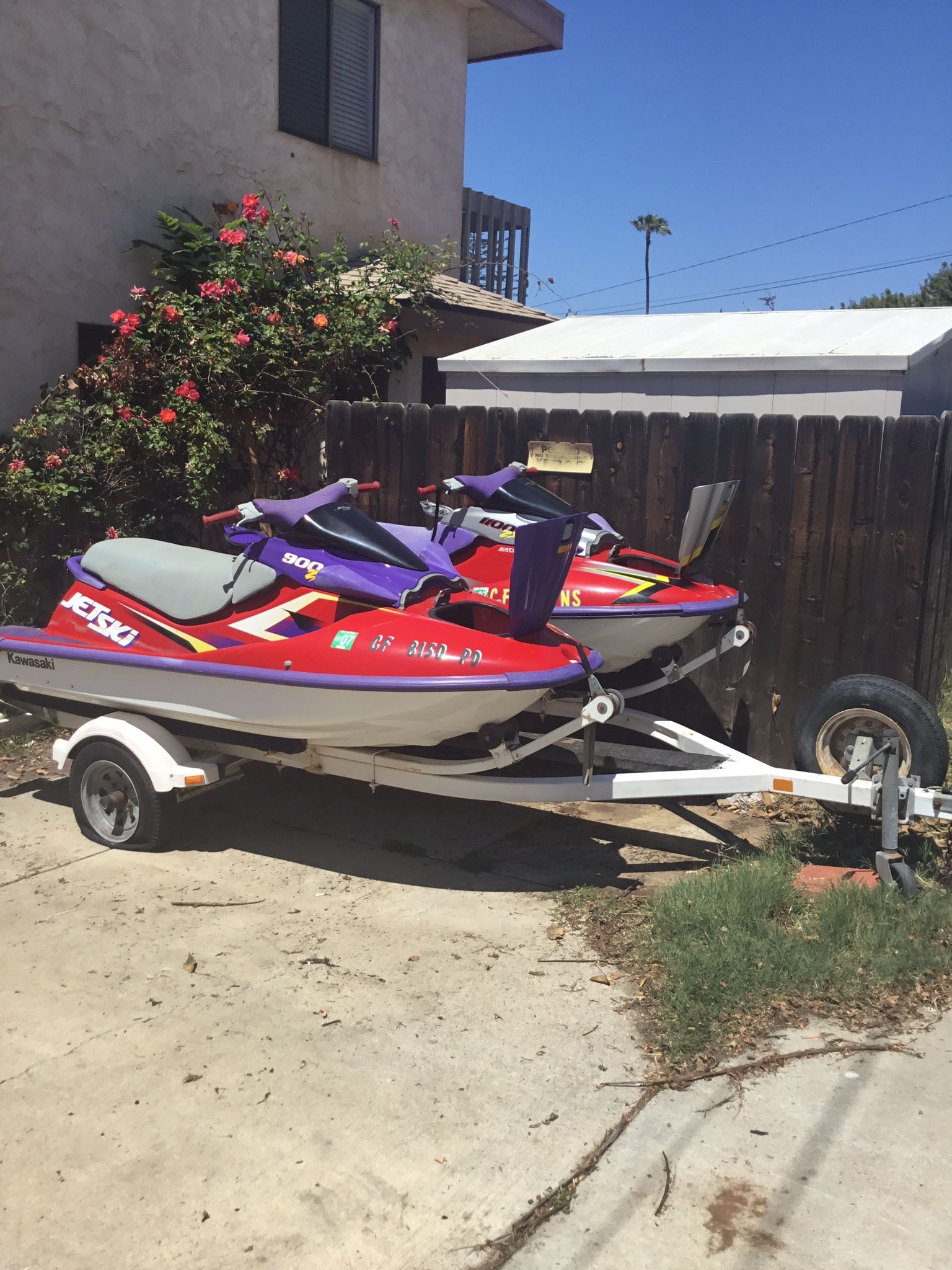 Kawasaki Racing Jet Skis 900 ZXI And 1100 ZXI And Trailer **Not Running Been Sitting ****