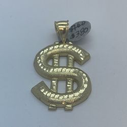 Gold Pendant Dollar Signs 10K New 