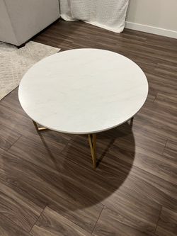 Elegant  Coffee Table – White Marble Look & Gold Metal Base