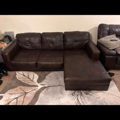Brown Faux Leather Sectional 