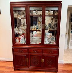 Vintage Asian Style Solid Wood China Cabinet Hutch Dark Cherry