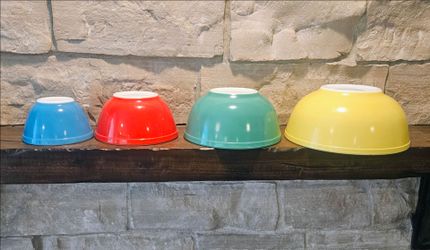 Vintage Pyrex Primary Nesting Mixing Bowls Set 401 402 403 404