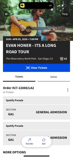 Evan Honer Tickets