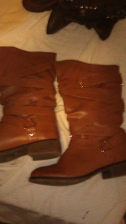 Tan calf high boots