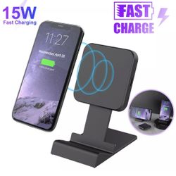 Wireless Qi Fast Charging Stand Pad Dock for iPhone, Android 15W 