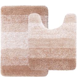 Arotive Microfiber Bathroom Rugs 2 Pieces, Bath Rug Size 30x20 and Toilet Rugs Size 24x20 in Beige, 