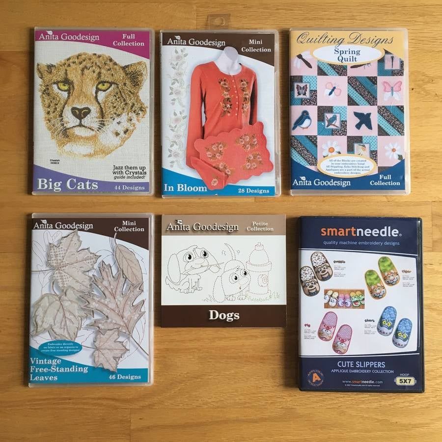Lot of 5 Sewing Machine Embroidery CD's - Anita Goodesign and SmartNeedle