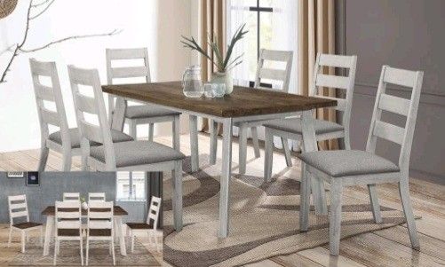 Dining Set 7pcs Color Rustic Light Cream