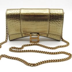 Authentic Balenciaga Hourglass Croc Embossed Gold Wallet On Chain WOC