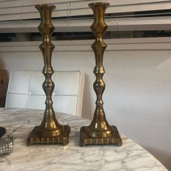 Solid brass old English candle holders