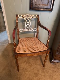 Vintage Regency-Style Hand-Caned Neoclassical Armchair