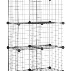 Amazon Basics 6 Storage Shelves with 6 Cube Wire Grid, Stackable Cubes, Black, 14" D x 14" W x 14" H 