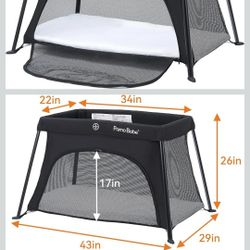 Pamo Babe Travel Crib Lightweight Baby Playard with Mattress Compact Play Yard with Detachable Legs