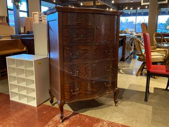 Vintage Edwardian Colonial Tiger Oak Dresser on Wheels