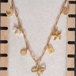 Cute Bow Necklace With Charms